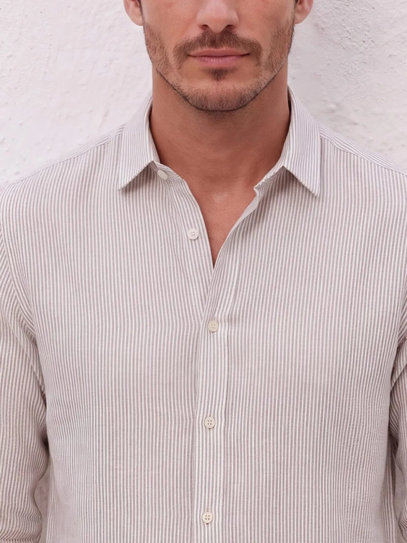 CAMISA HOMBRE SPAVALDI LINO ALGODÓN LINEAS - 4