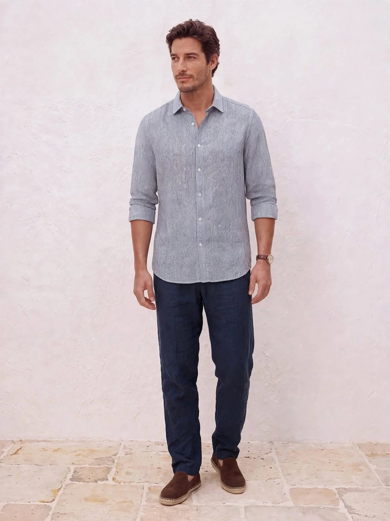 CAMISA HOMBRE SPAVALDI LINO ALGODÓN LINEAS - 3