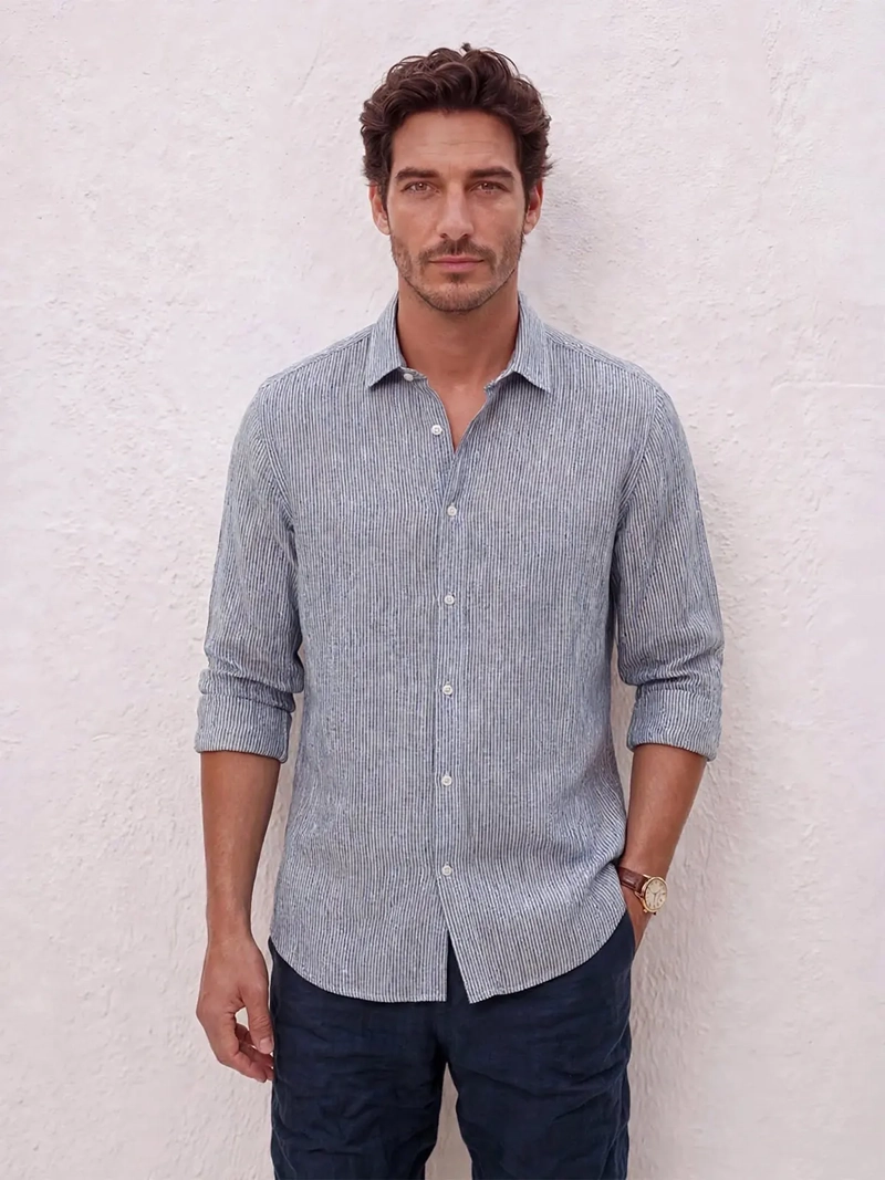 CAMISA HOMBRE SPAVALDI LINO ALGODÓN LINEAS - 1