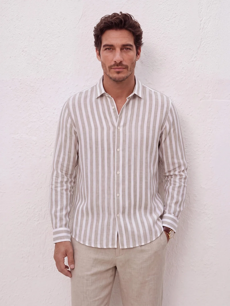 CAMISA HOMBRE SPAVALDI LINO ALGODÓN MANGA LARGA - 2