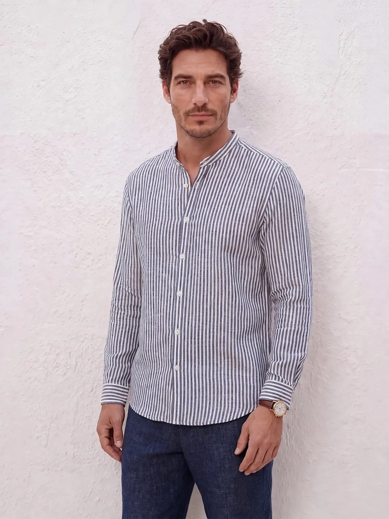 CAMISA HOMBRE SPAVALDI LINO ALGODÓN CUELLO MAO
