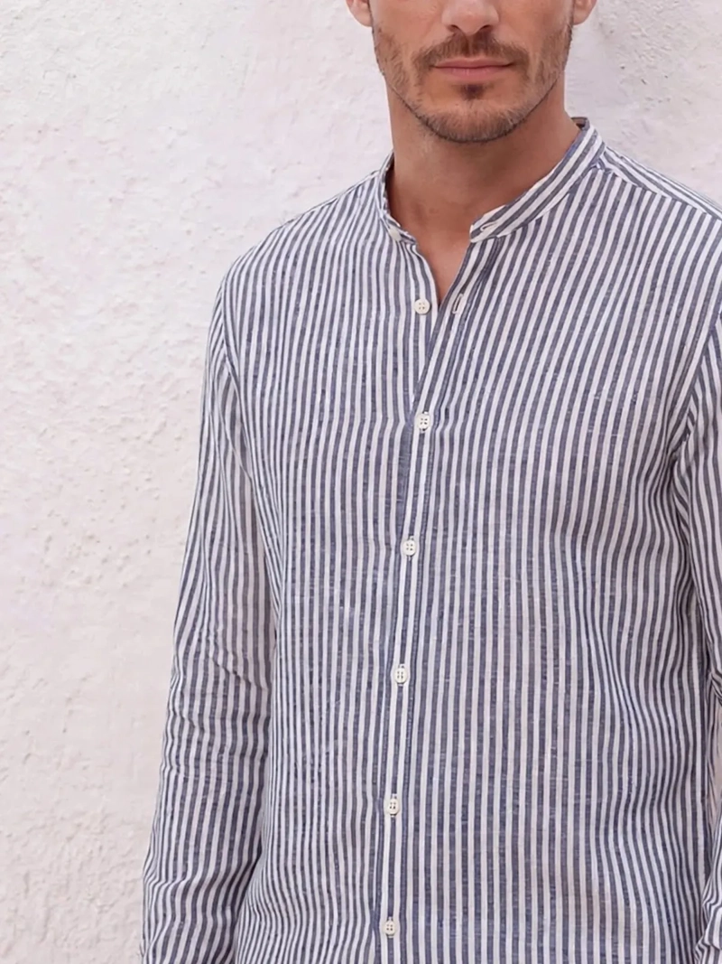 CAMISA HOMBRE SPAVALDI LINO ALGODÓN CUELLO MAO - 4