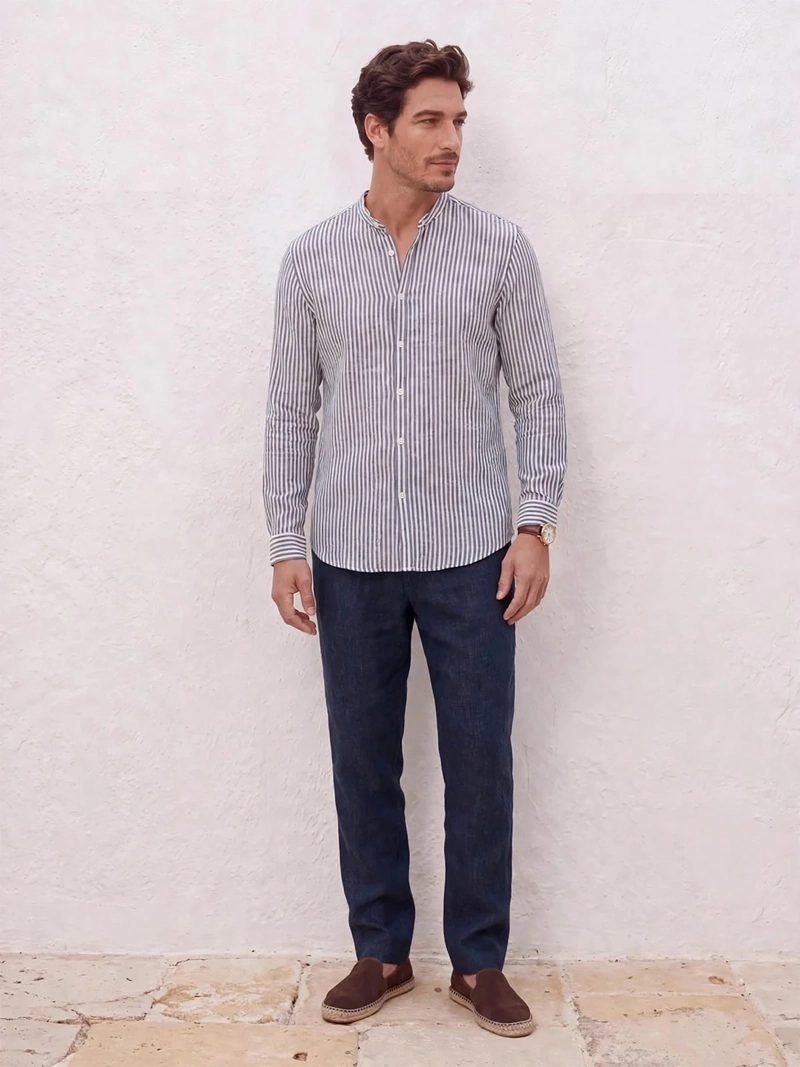 CAMISA HOMBRE SPAVALDI LINO ALGODÓN CUELLO MAO - 5