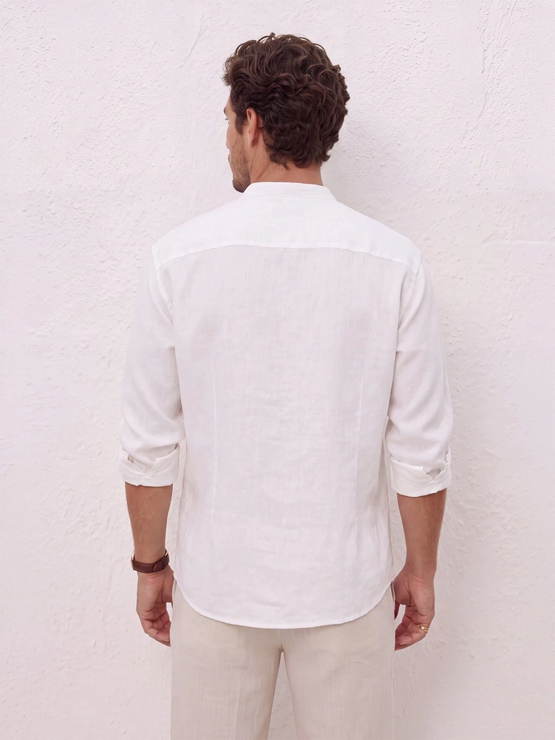 CAMISA HOMBRE SPAVALDI LINO ALGODÓN CUELLO MAO - 4