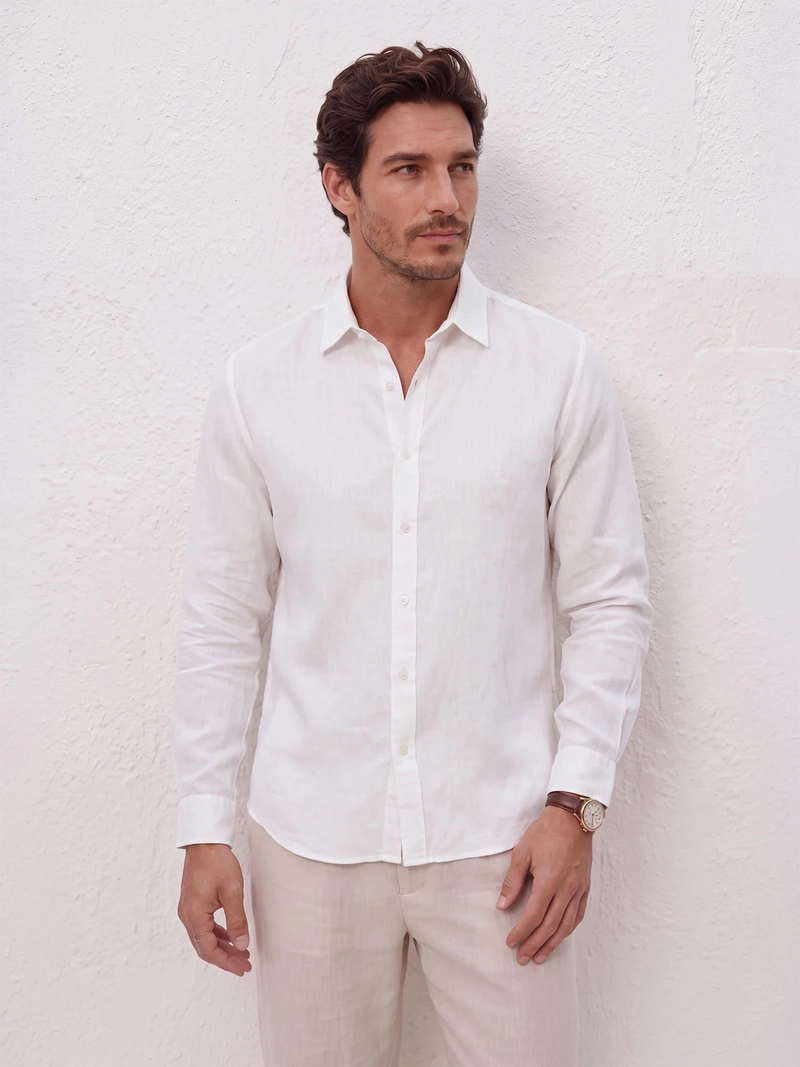 CAMISA HOMBRE SPAVALDI LINO MANGA LARGA LISA - 1