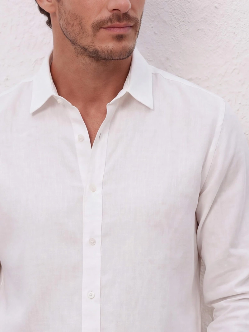 CAMISA HOMBRE SPAVALDI LINO MANGA LARGA LISA - 3