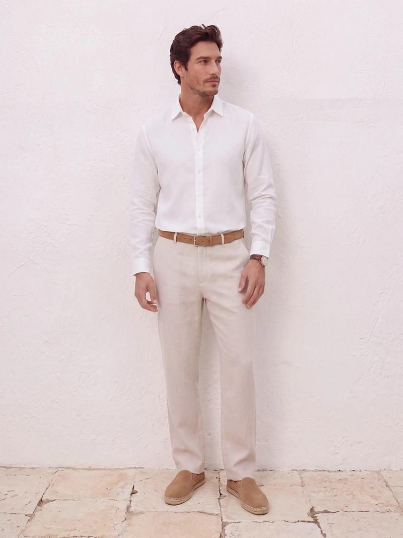 CAMISA HOMBRE SPAVALDI LINO MANGA LARGA LISA - 5