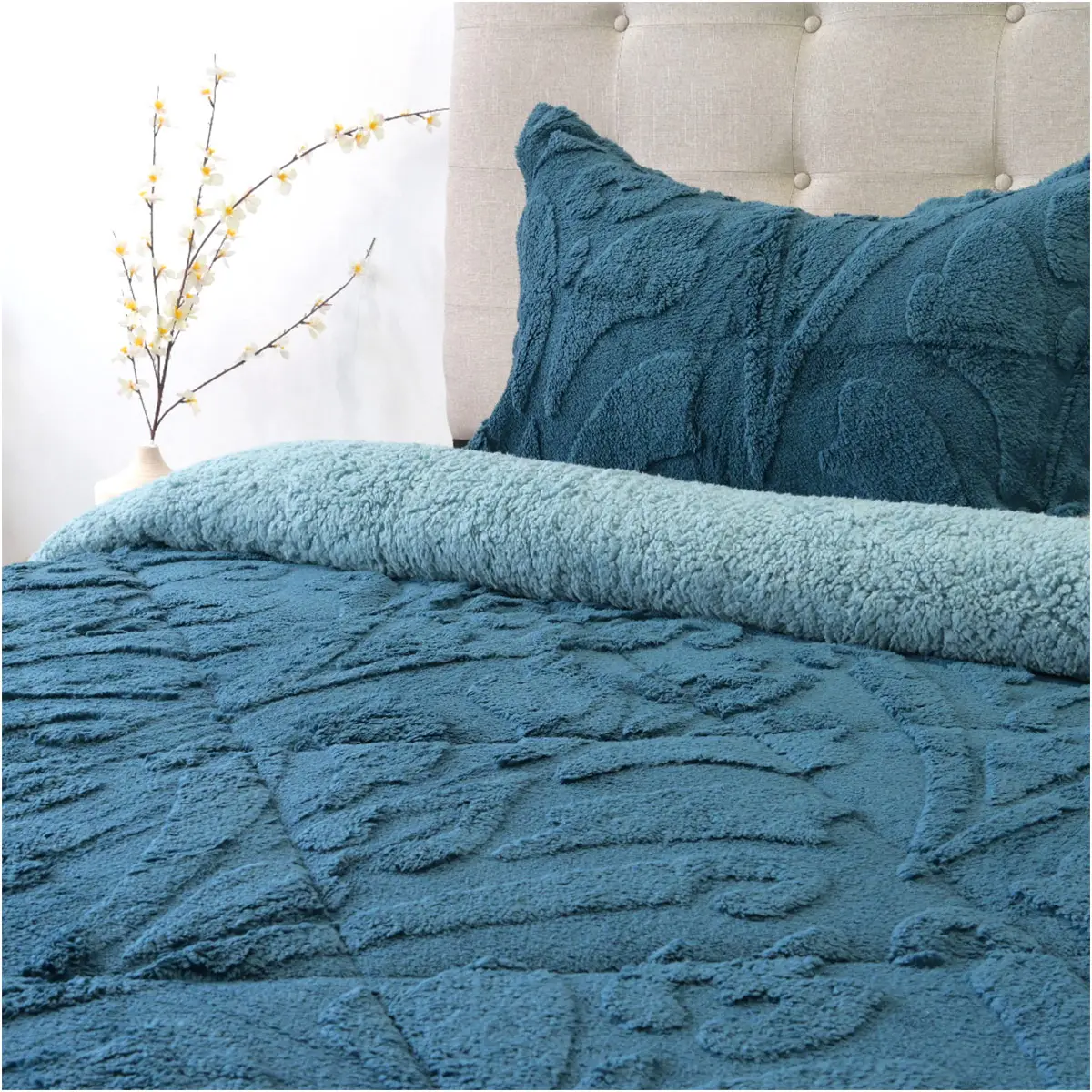 CUBRECAMA DORAL JACQUARD SHERP 1.5P AZUL - 2