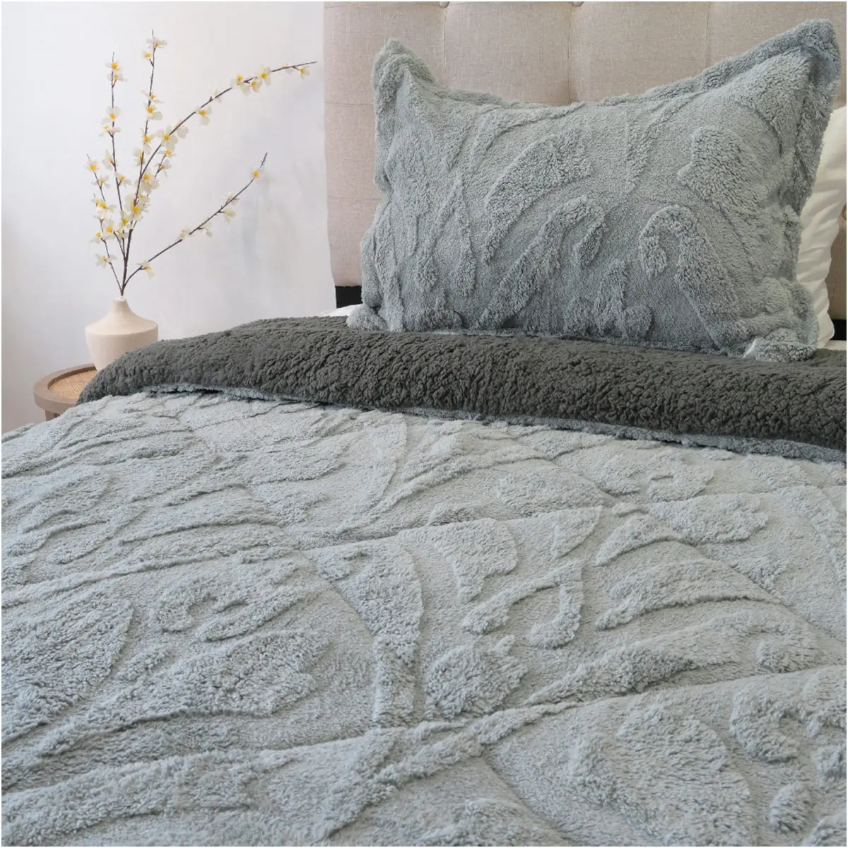 CUBRECAMA DORAL JACQUARD SHERP 1.5P GRIS - 2