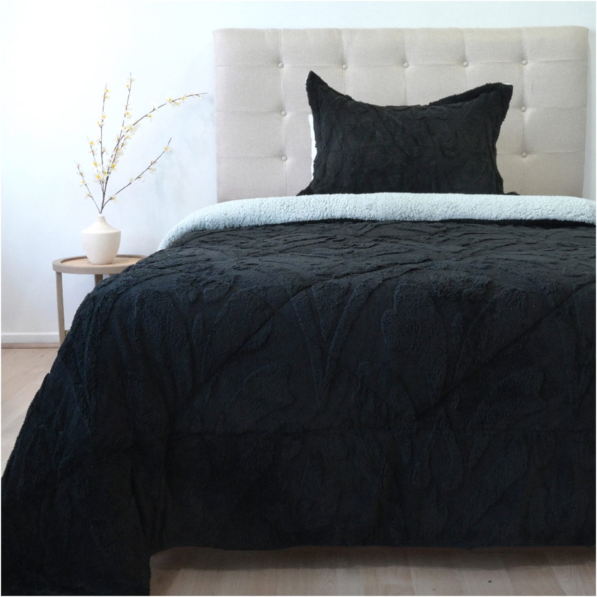 CUBRECAMA DORAL JACQUARD SHERP 1.5P NEGRO - 1