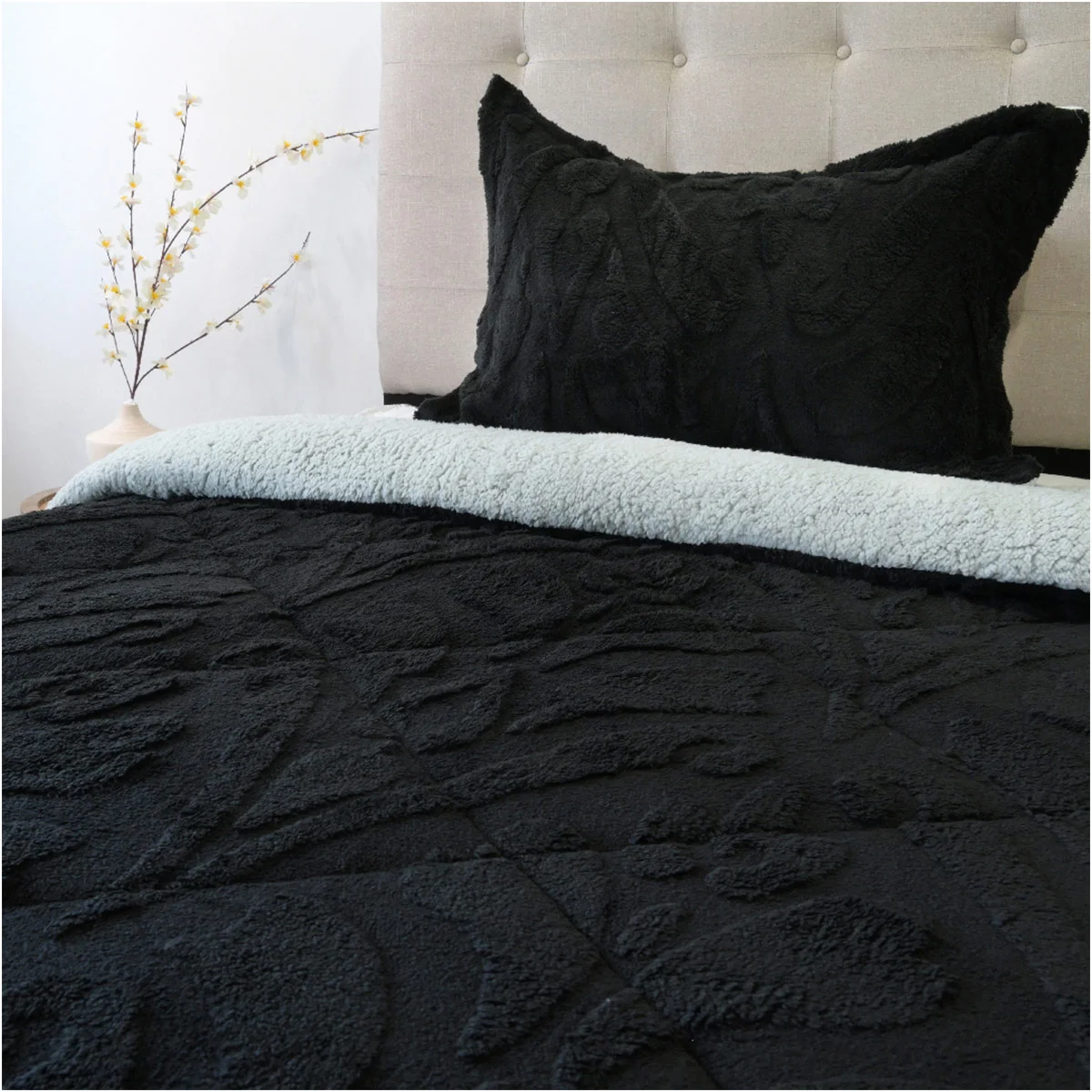 CUBRECAMA DORAL JACQUARD SHERP 1.5P NEGRO - 2