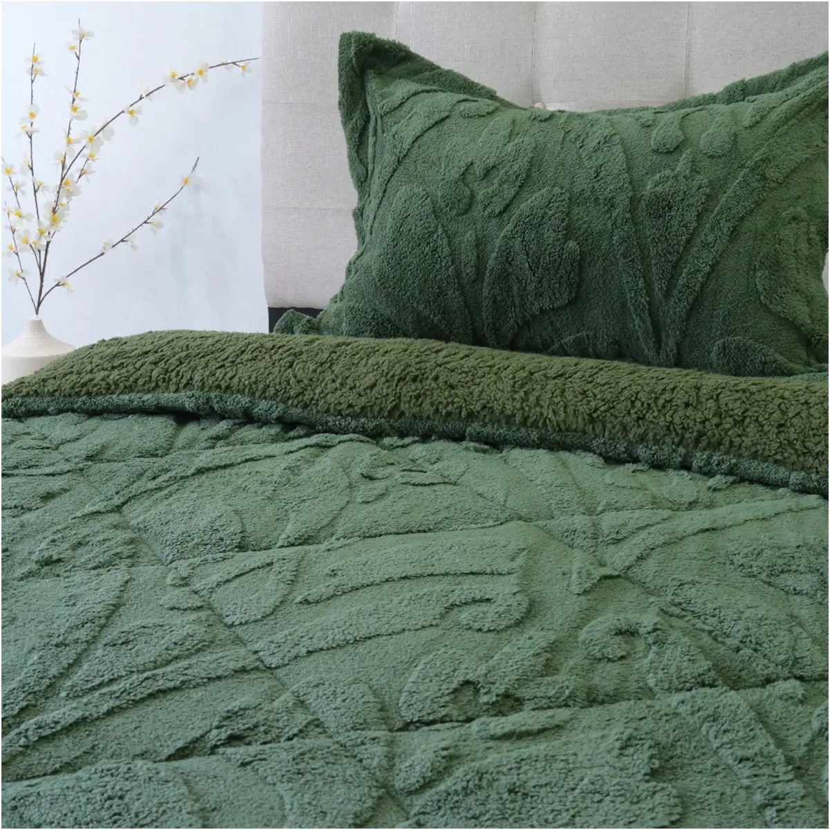 CUBRECAMA DORAL JACQUARD SHERP 1.5P VERDE - 2