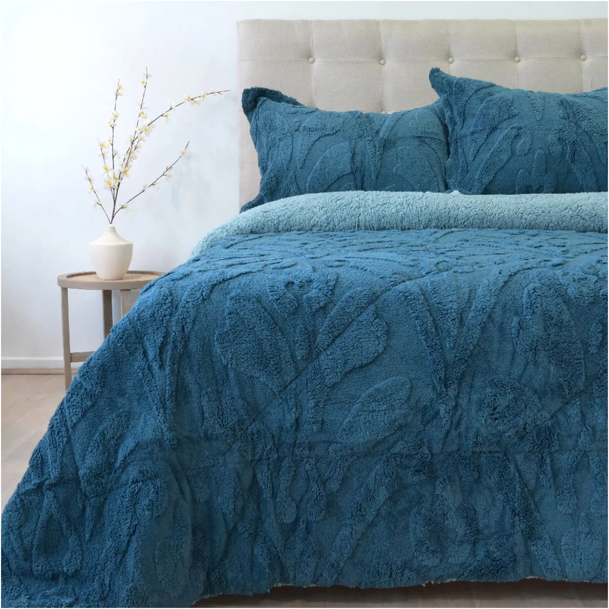 CUBRECAMA DORAL JACQUARD SHERP 2 P AZUL - 1