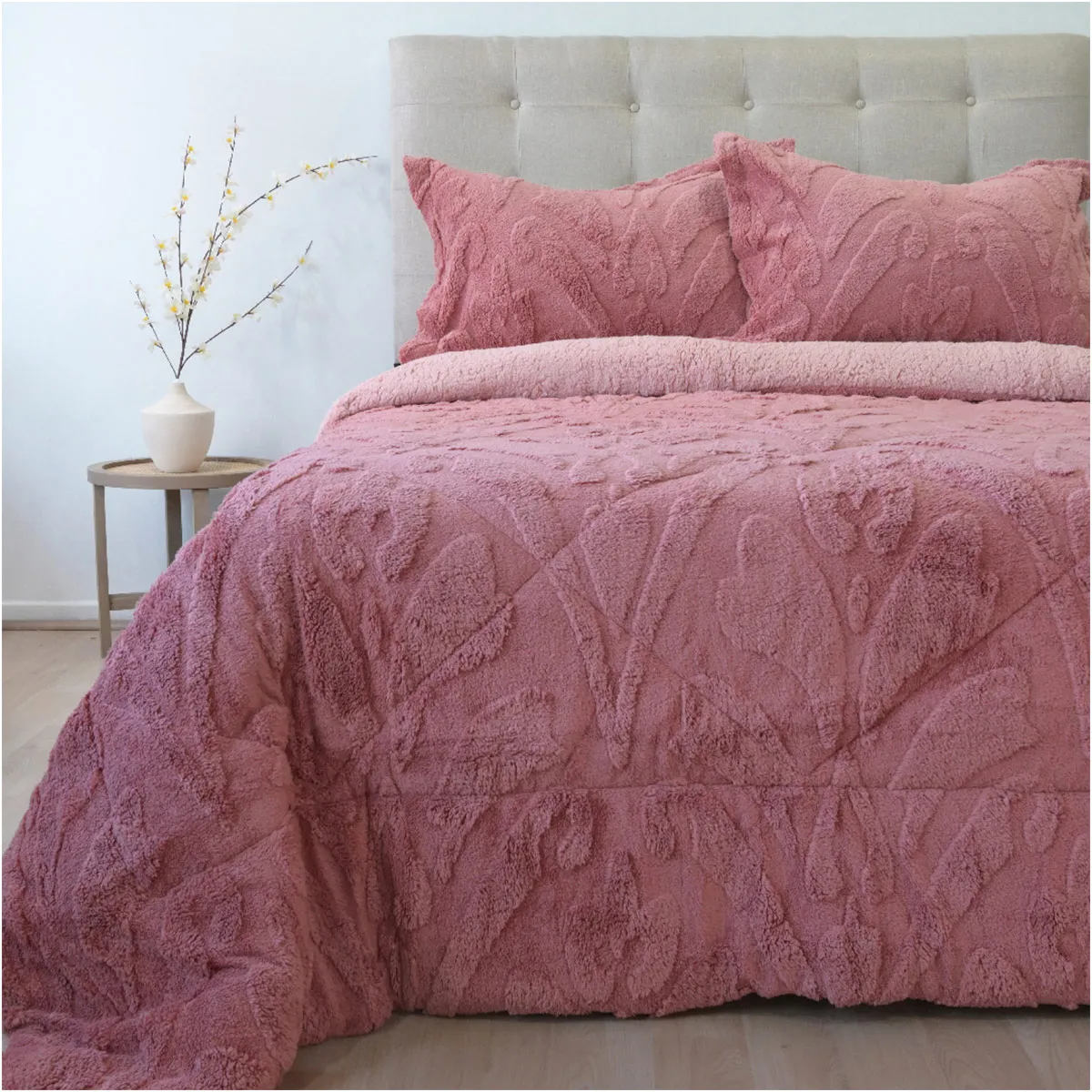 CUBRECAMA DORAL JACQUARD SHERP 2.5 P ROSA