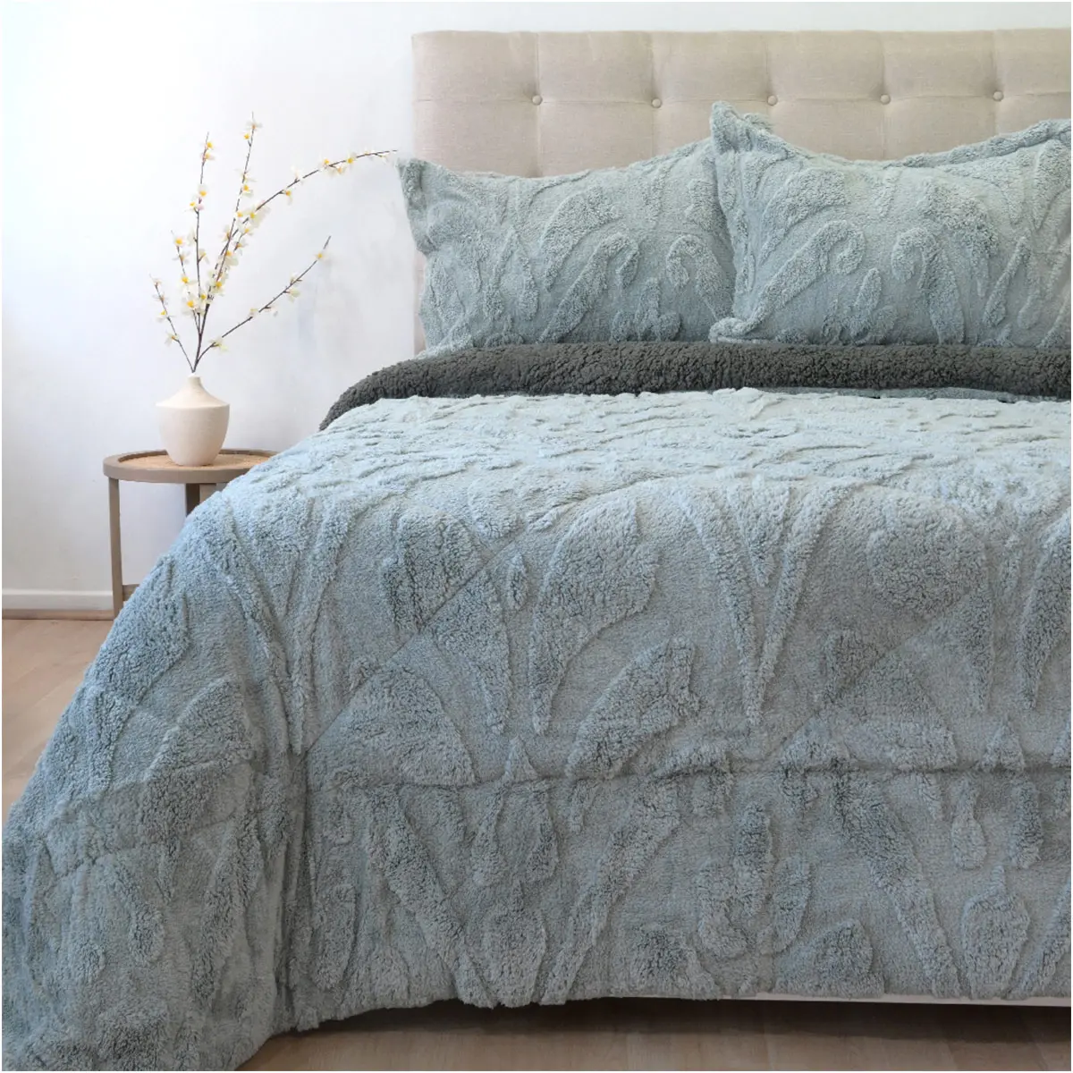 CUBRECAMA DORAL JACQUARD SHERP 3 P GRIS - 1