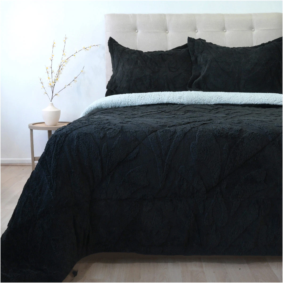 CUBRECAMA DORAL JACQUARD SHERP 3 P NEGRO - 1