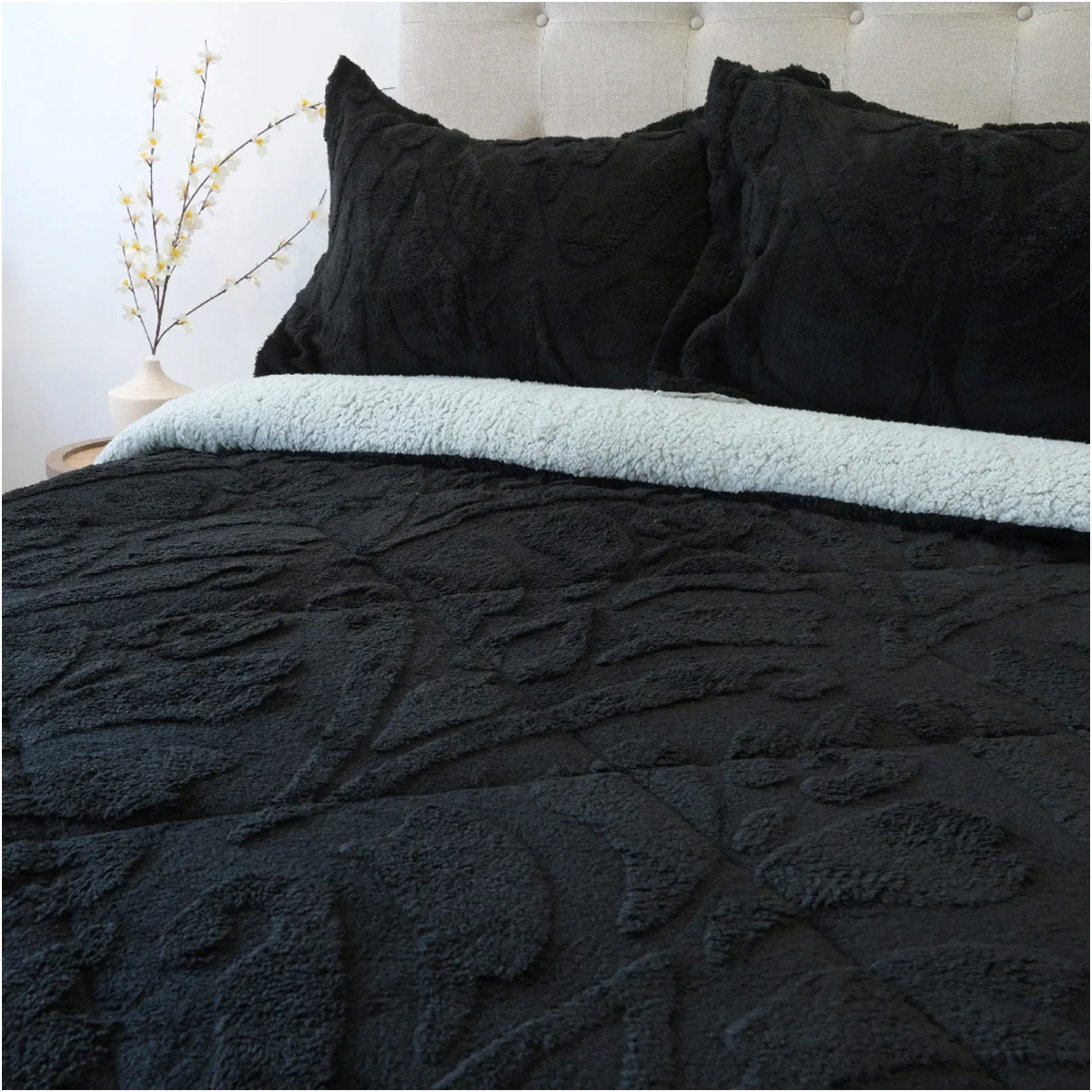 CUBRECAMA DORAL JACQUARD SHERP 3 P NEGRO - 2