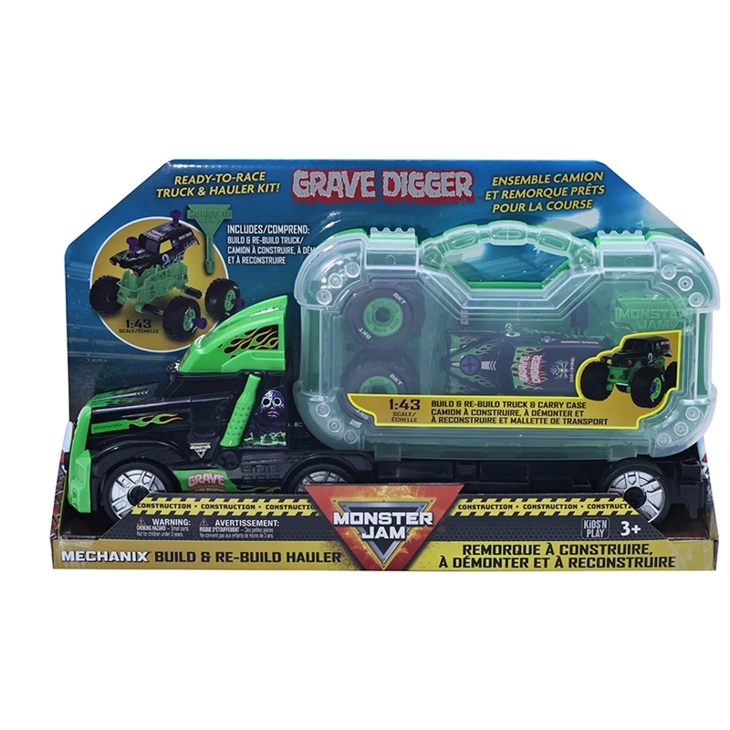 AUTO DE JUGUETE MONSTER JAM GRAVE DIGGER TRANSPORTER BUILD - 2