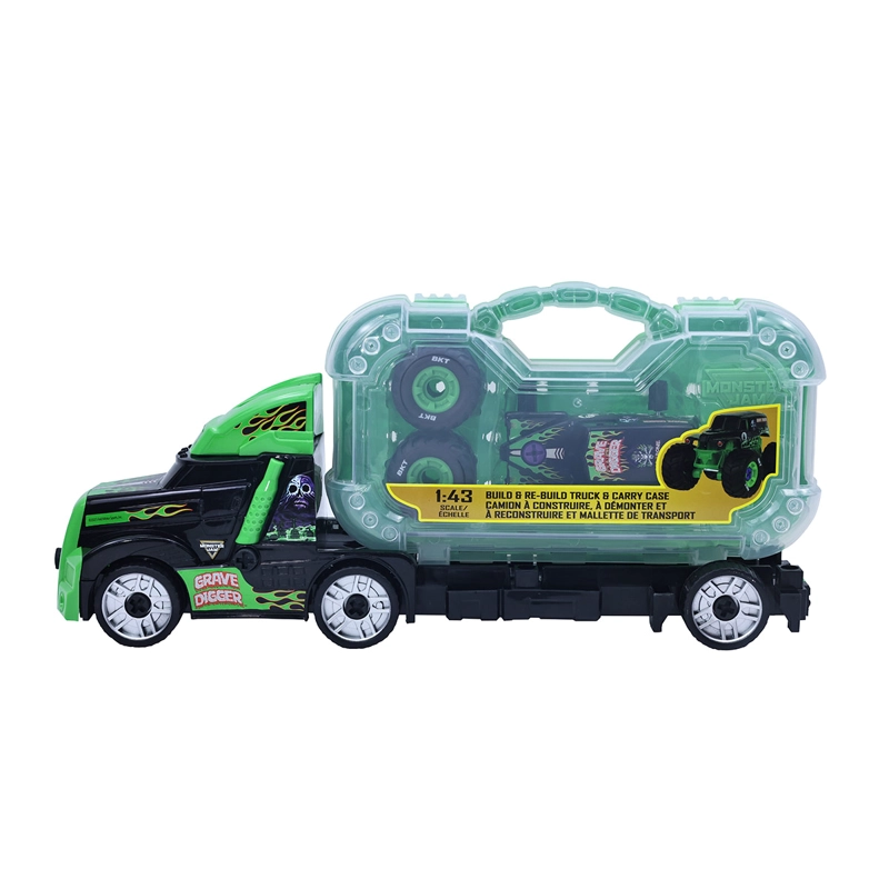 AUTO DE JUGUETE MONSTER JAM GRAVE DIGGER TRANSPORTER BUILD - 4