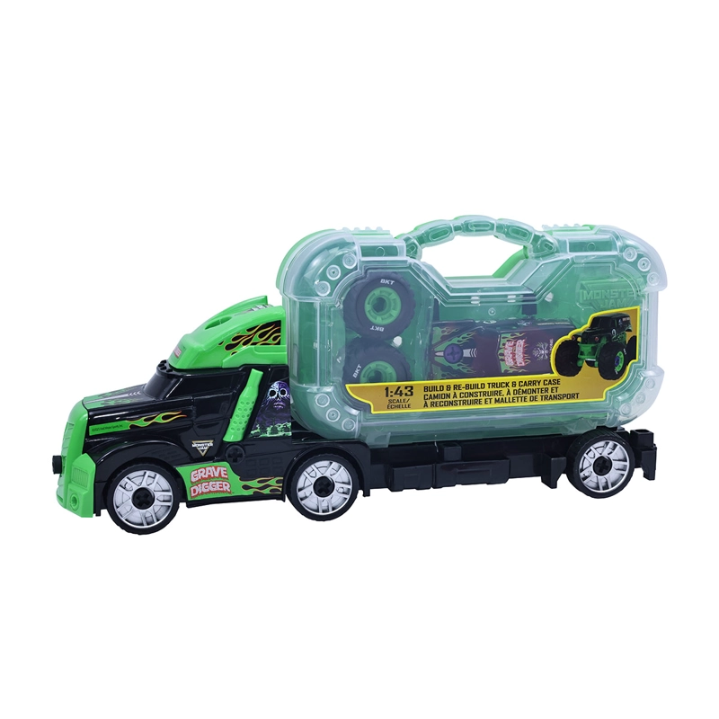AUTO DE JUGUETE MONSTER JAM GRAVE DIGGER TRANSPORTER BUILD - 5