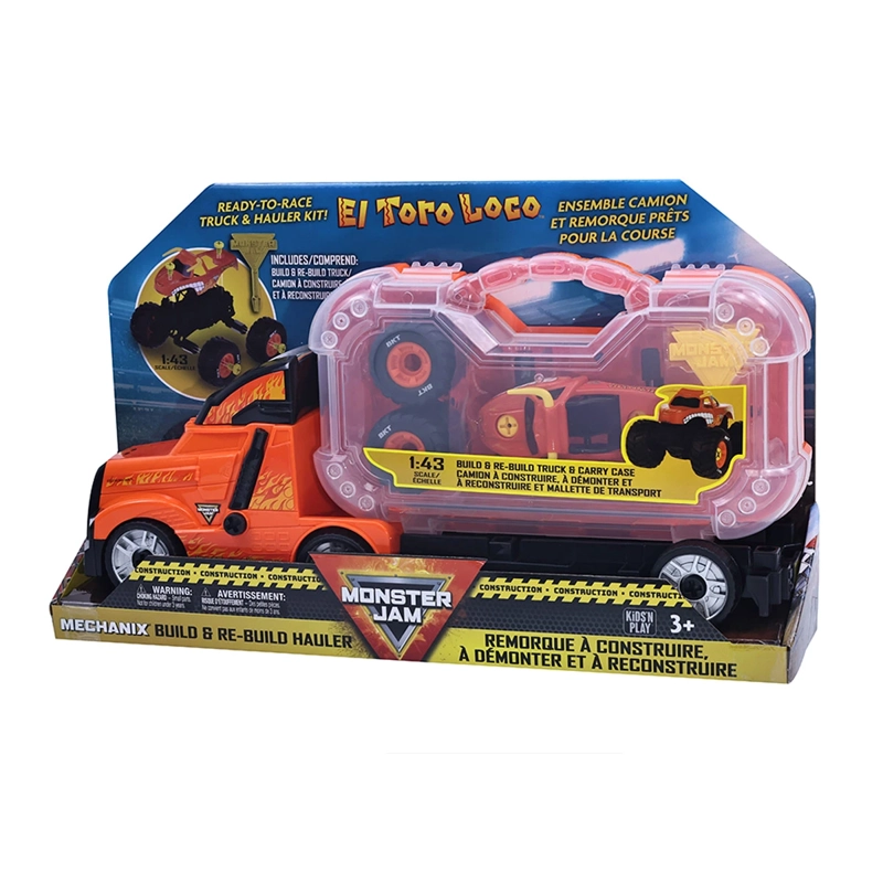 AUTO DE JUGUETE MONSTER JAM EL TORO LOCO TRANSPORTER BUILD - 1