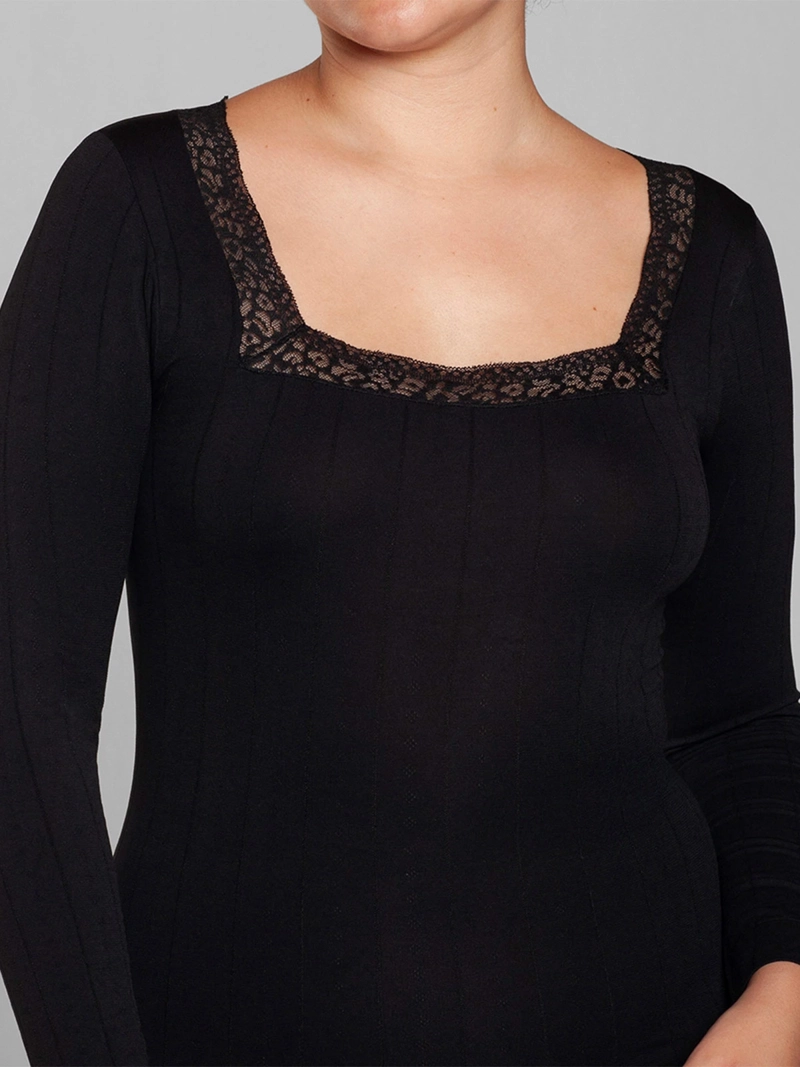 POLERA MUJER MONARCH ENCAJE MANGA LARGA - 3