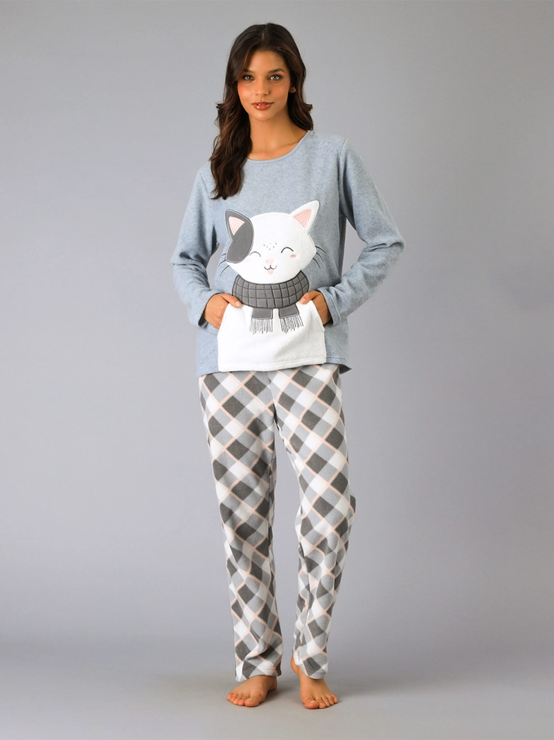 PIJAMA FLORES MICROPOLAR CON BOLSILLO - 1