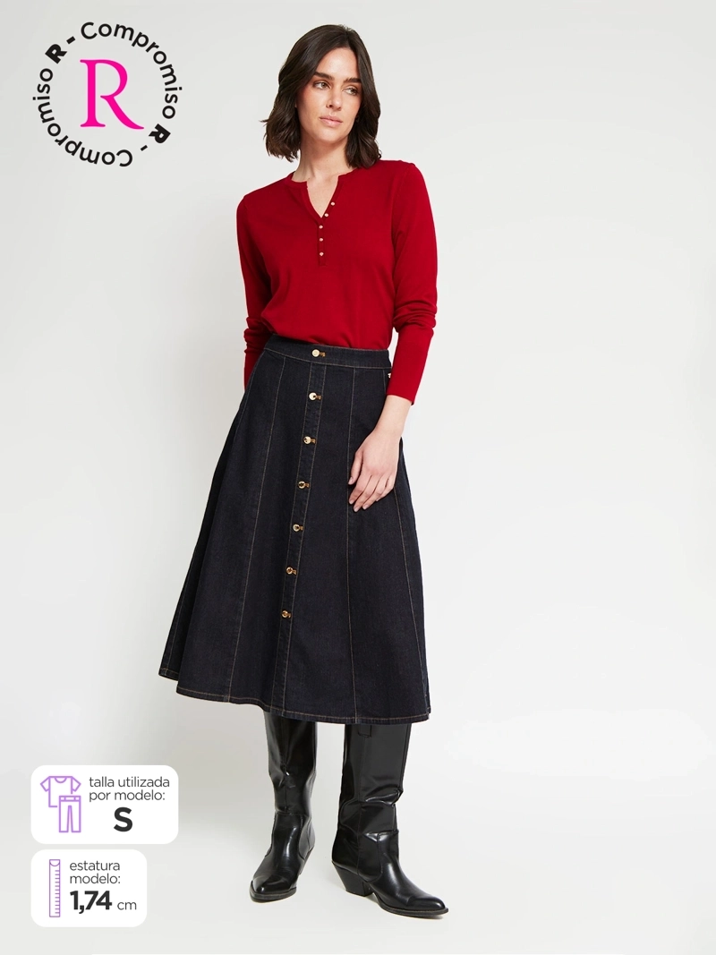 FALDA MUJER CACHAREL ALGODÓN DENIM BOTONES - 1