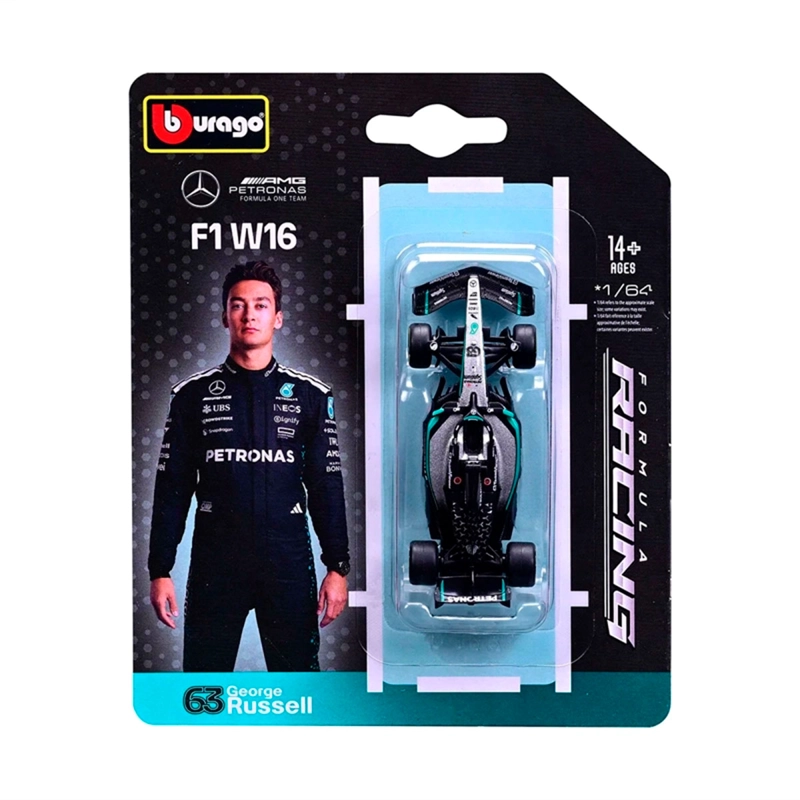 AUTO DE JUGUETE BBURAGO MERCEDES W16 RUSSELL 1:64 - 6