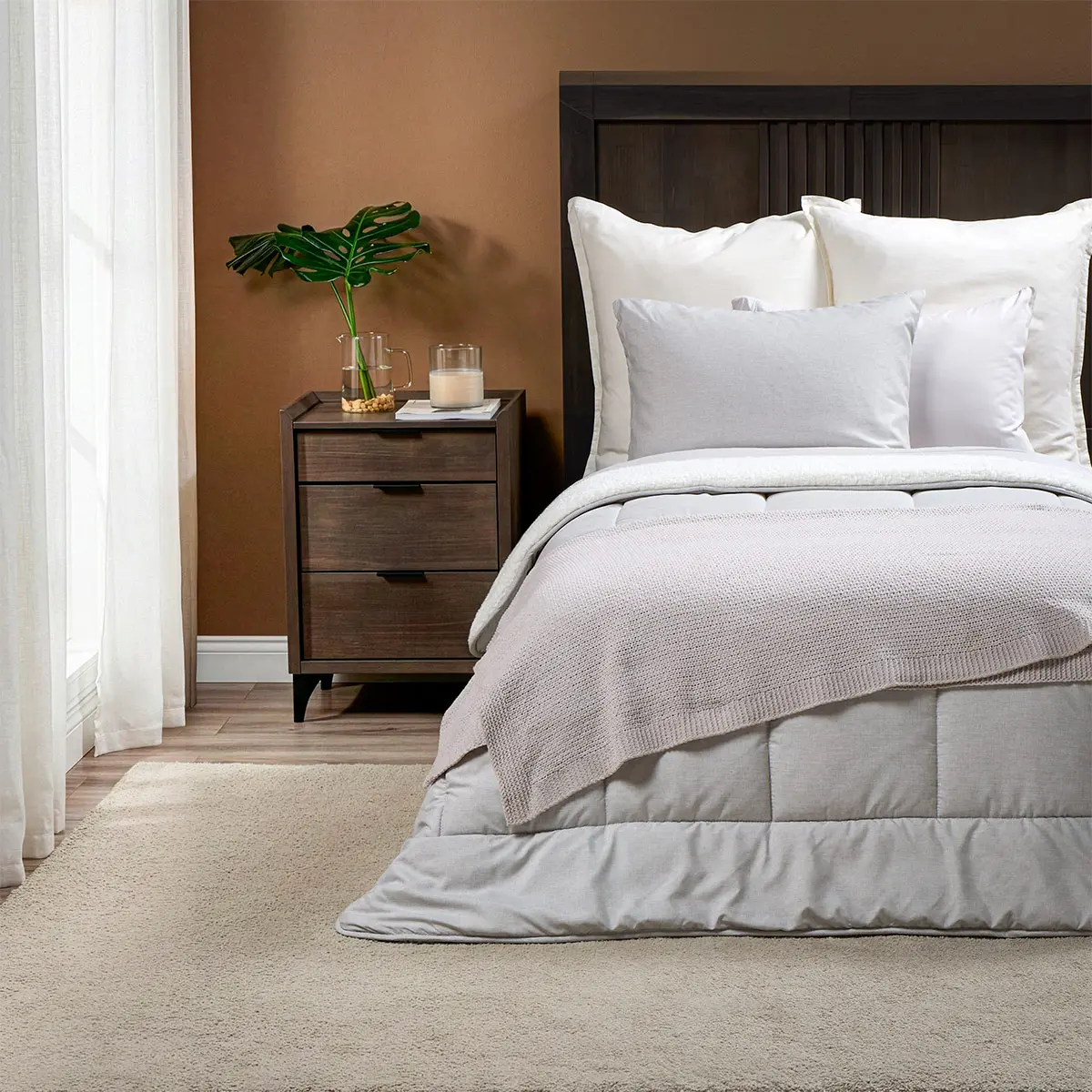 PLUMÓN ROSEN SHERPA LISO 1.5 PLAZAS GRIS MELANGE - 1