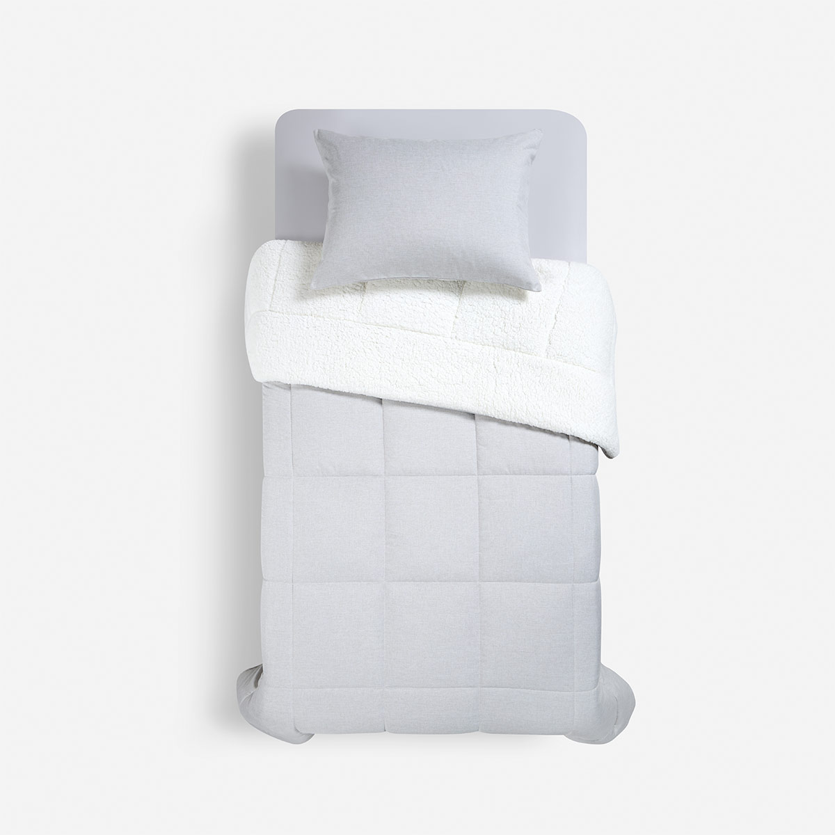 PLUMÓN ROSEN SHERPA LISO 1.5 PLAZAS GRIS MELANGE - 3