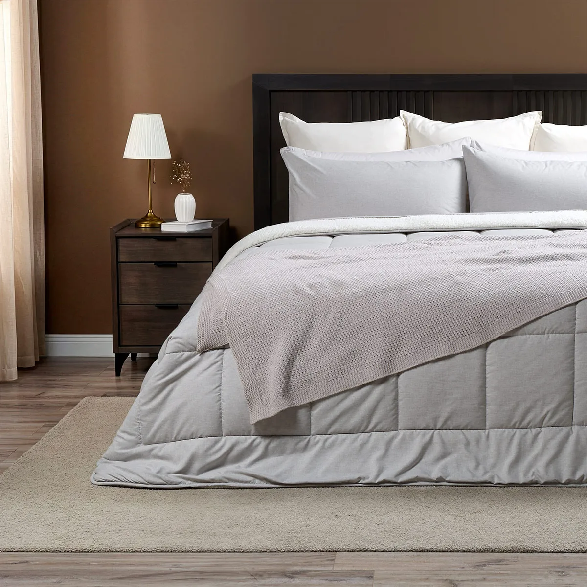 PLUMÓN ROSEN SHERPA LISO 2 PLAZAS GRIS MELANGE - 1