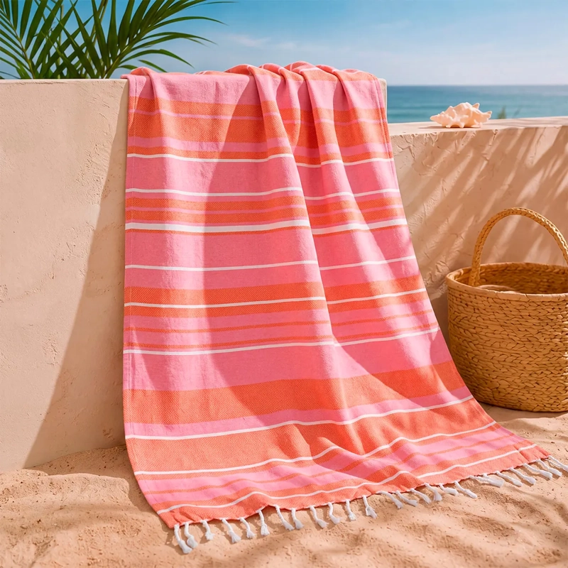 TOALLA DE PLAYA TATIENNE PAREO LÍNEAS ORA-PINK - 1