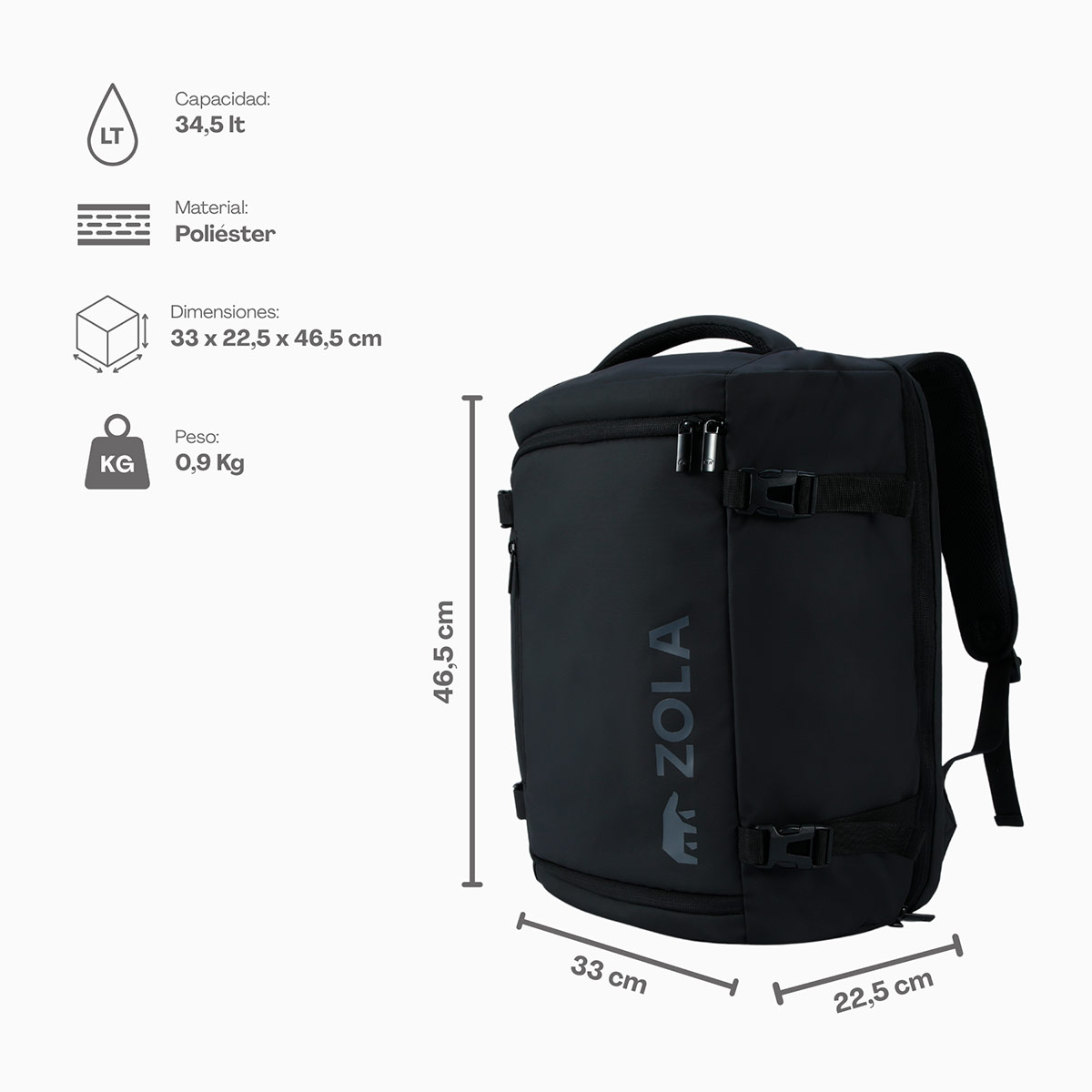 MOCHILA DE VIAJE ZOLA OUTDOORS 34.5 L NEGRO - 5