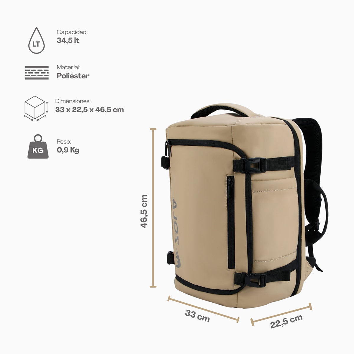MOCHILA DE VIAJE ZOLA OUTDOORS 34.5 L BEIGE - 3