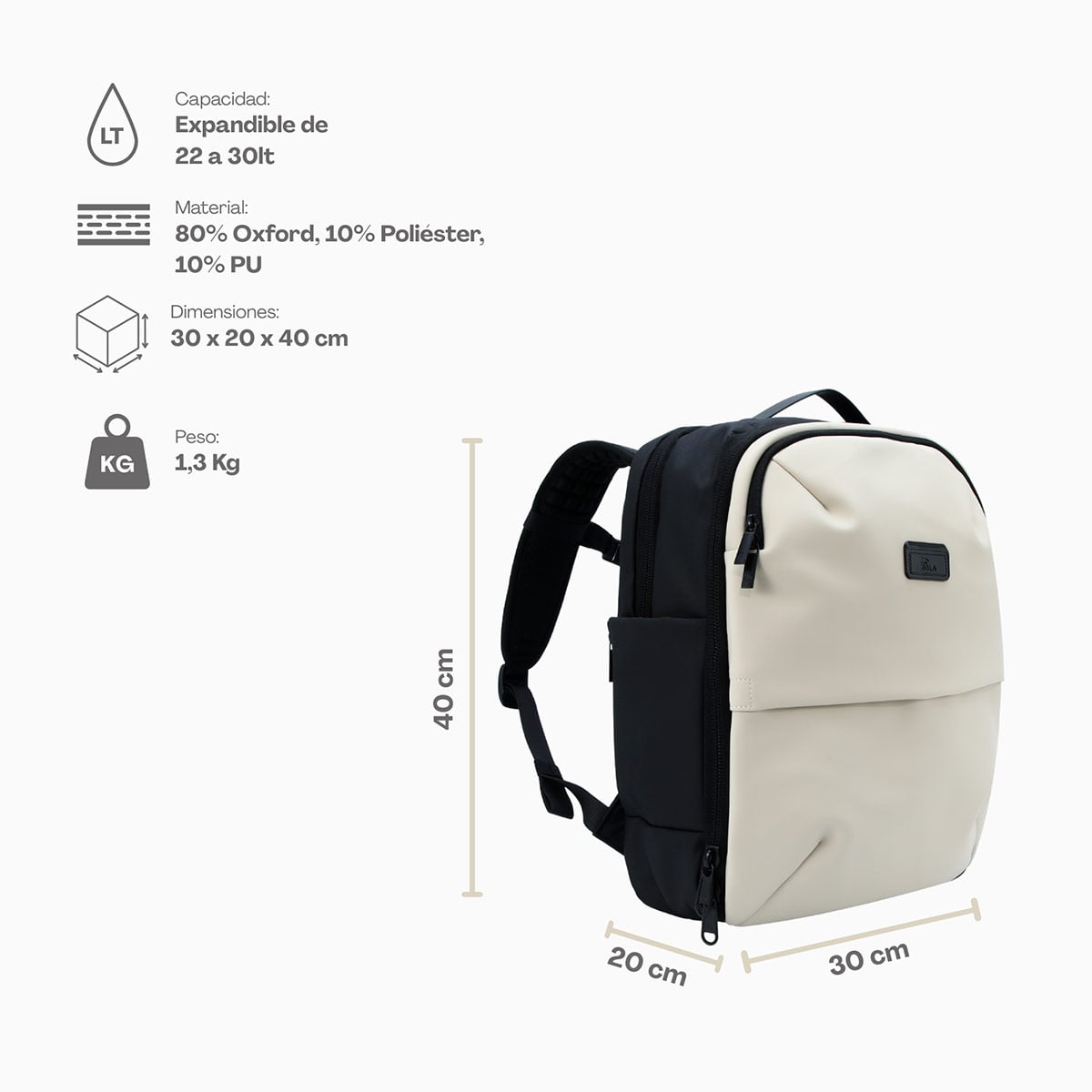 MOCHILA DE VIAJE ZOLA OUTDOORS CANDADO TSA CREMA - 3