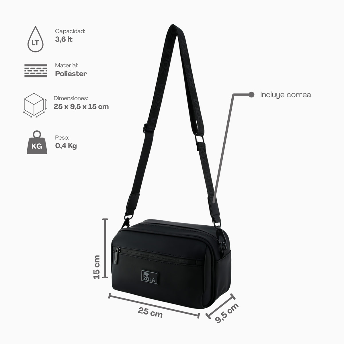 CARTERA ZOLA OUTDOORS CRUZADA NEGRO - 3