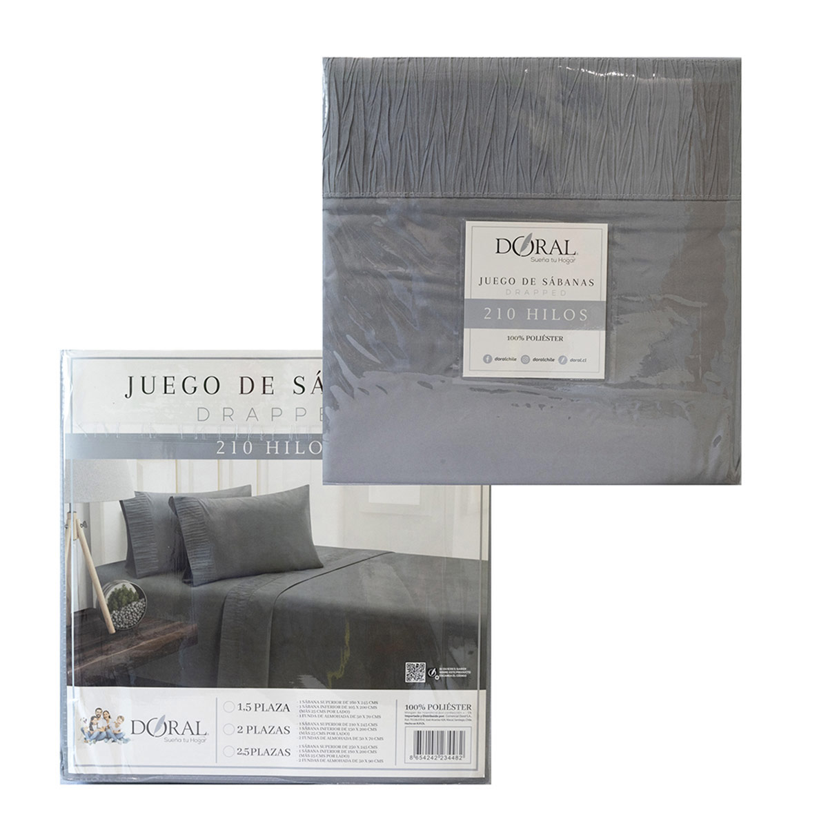 JUEGO DE SÁBANAS DORAL DRAPPED GRIS 1.5P - 4