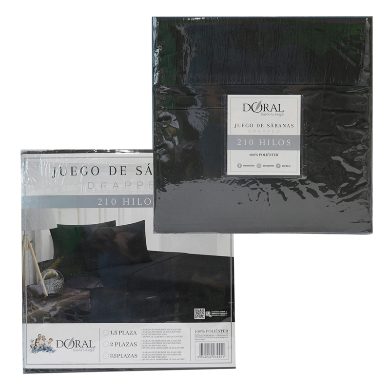 JUEGO DE SÁBANAS DORAL DRAPPED NEGRO 2.5P - 4