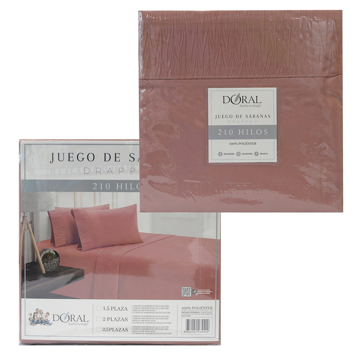JUEGO DE SÁBANAS DORAL DRAPPED ROSA 2.0P - 4