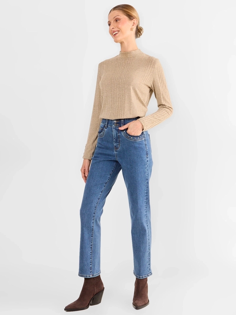 JEANS MUJER MA GRIFFE ALGODÓN RECTO ANCHO TACHAS - 1