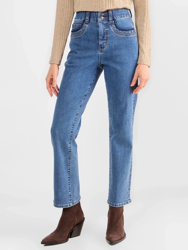 JEANS MUJER MA GRIFFE ALGODÓN RECTO ANCHO TACHAS - 2