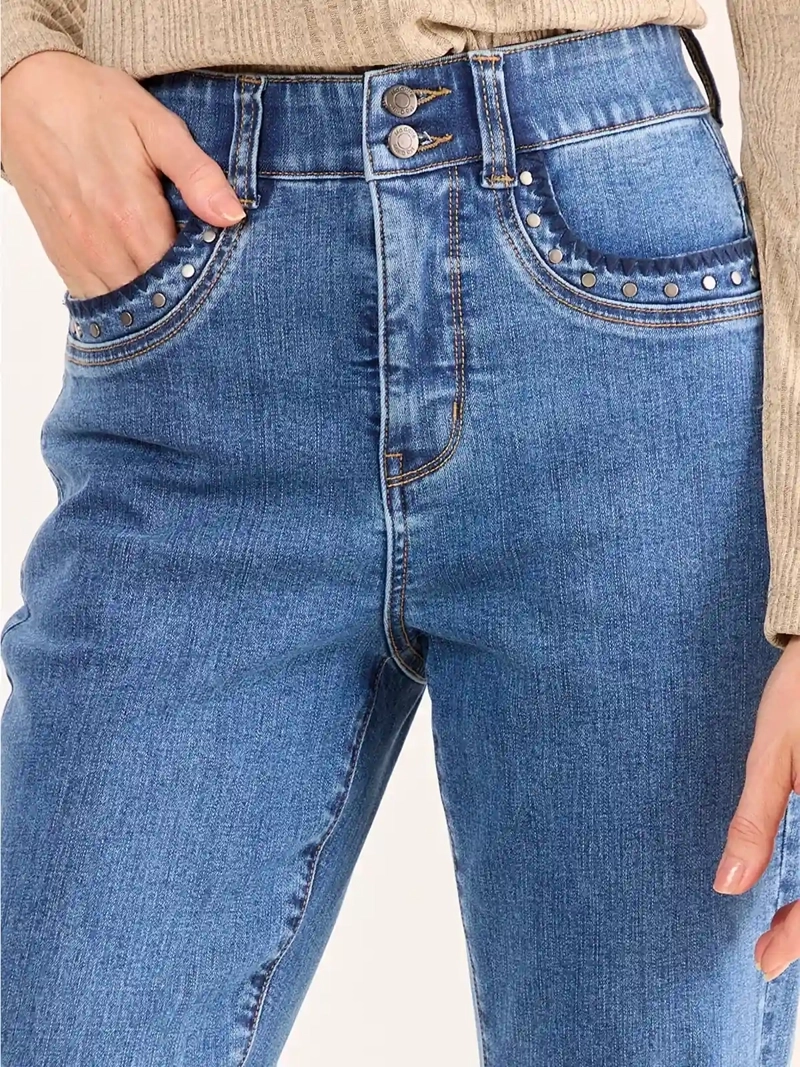 JEANS MUJER MA GRIFFE ALGODÓN RECTO ANCHO TACHAS - 4