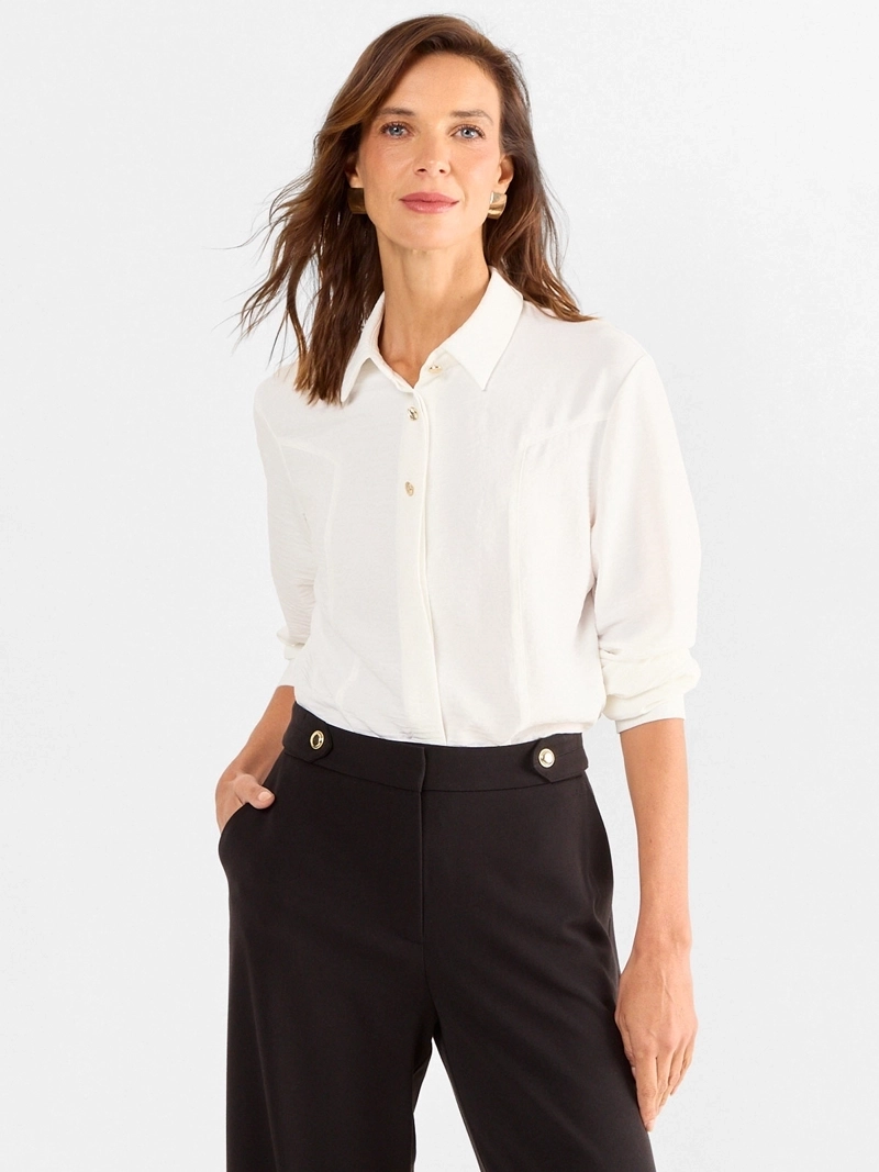 BLUSA MUJER MA GRIFFE TEXTURADA CAMISERA BOTONES Y CORTES - 1