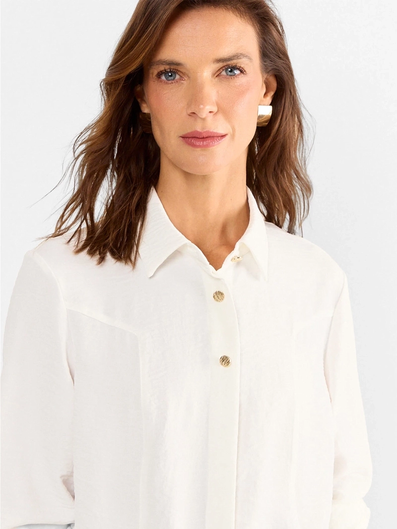 BLUSA MUJER MA GRIFFE TEXTURADA CAMISERA BOTONES Y CORTES - 3
