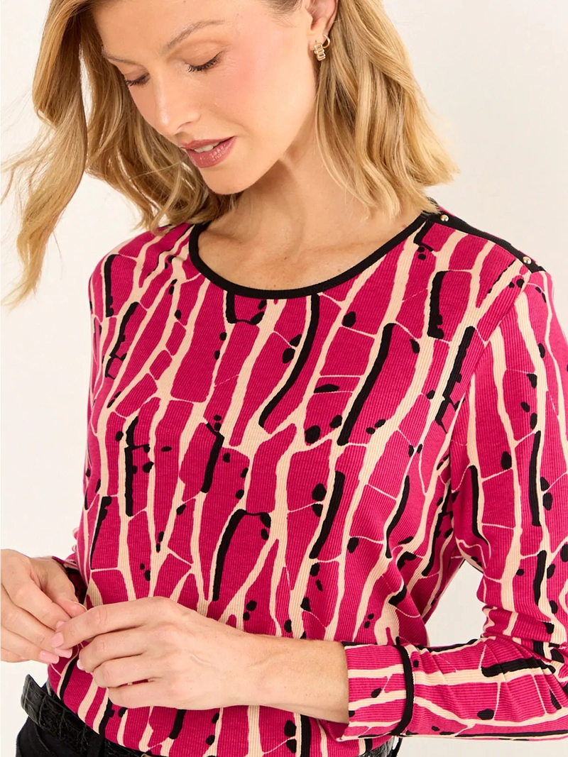 POLERA MUJER MA GRIFFE RIB ACANALADO ESTAMPADA - 3