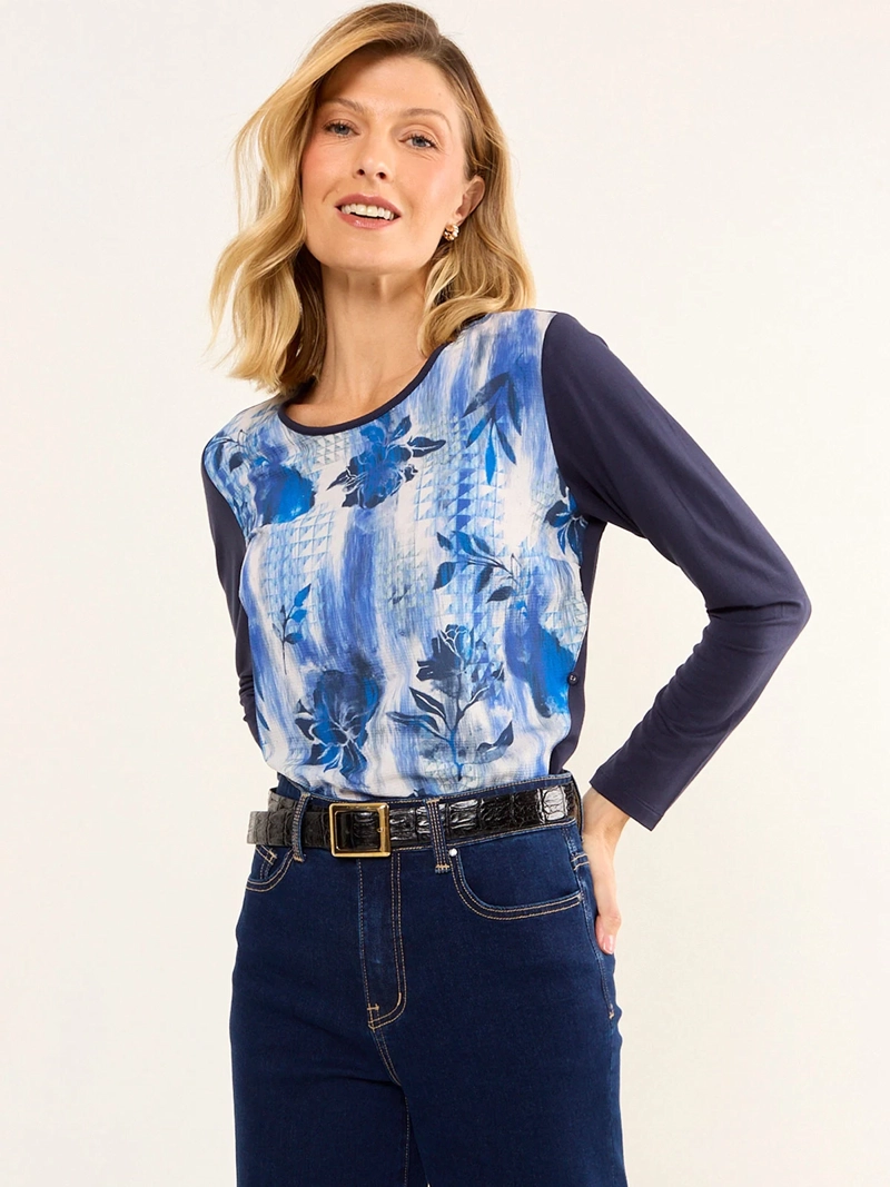 POLERA MUJER MA GRIFFE MANGA LARGA ESTAMPADO Y BOTONES - 3