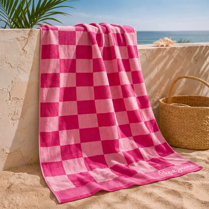 TOALLA DE PLAYA PEPE JEANS JACQUARD CHEK ROSA - 1