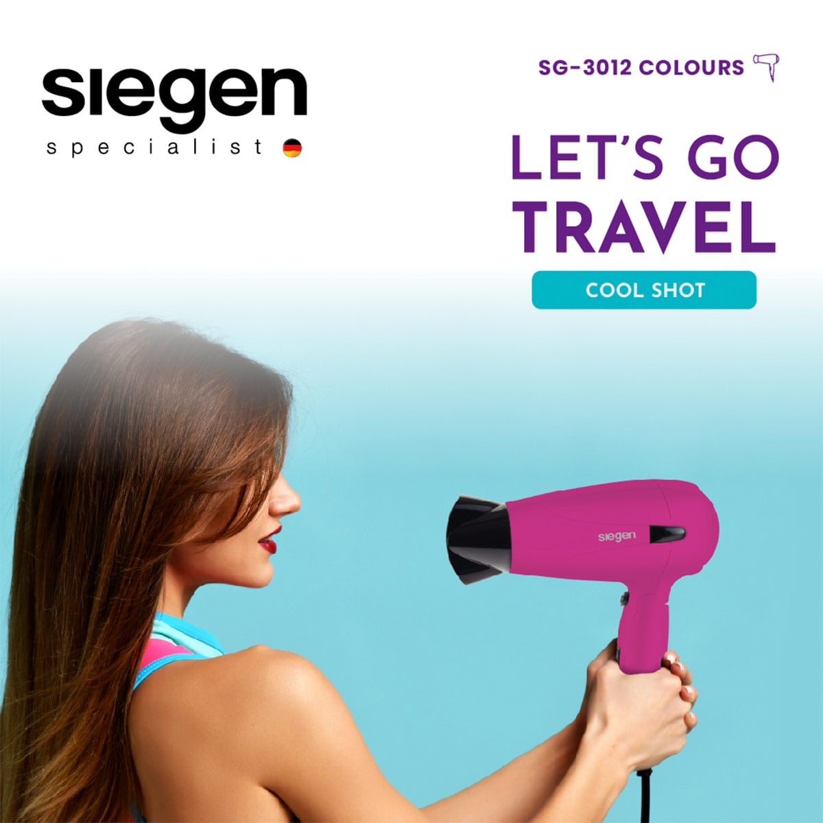 SECADOR DE PELO SIEGEN LET`S GO TRAVEL SG-3012C67 1700W - 3