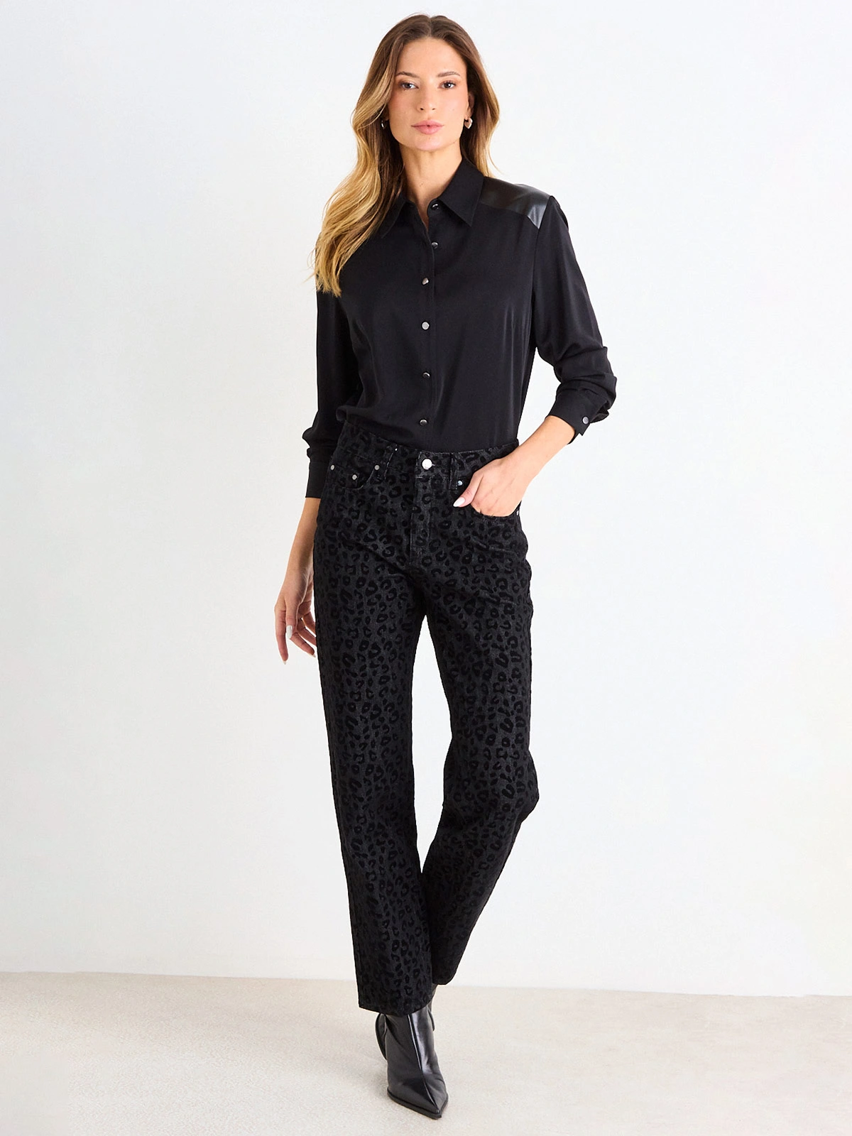BLUSA MUJER ASH CUELLO CAMISERO MANGA LARGA PESPUNTE - 1